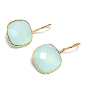 925 Sterling Silver Femmes Filles Vintage 18K Plaqué Or Naturel Aqua Calcédoine Fil Boucles D'oreilles Plaqué Rhodium pour les Fêtes - Product Image 2