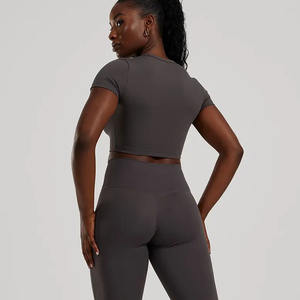 เสื้อครอปแขนสั้นสำหรับผู้หญิงเสื้อครอปสำหรับออกกำลังกายฟิตเนสแขนสั้น - Product Image 2