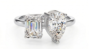 Anillo de Mujer con Corte Esmeralda Asimétrico y Diamantes en Forma de Pera, Anillo de Compromiso Clásico con Diamantes Cultivados en Laboratorio - Product Image 2