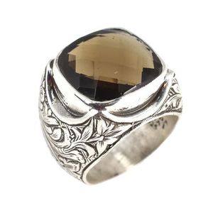 Bague pour homme en argent sterling 925, artisanale, avec pierre de quartz fumé brun, incrustation protectrice, placage rhodium, bijoux à porter au quotidien - Product Image 2
