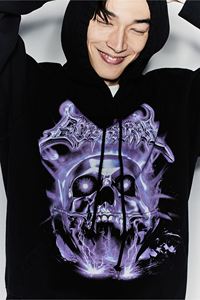 Men's <b>Top</b> Selling <b>Black</b> Cotton Blend Hoodie Loose Relaxed Fit Stand Kangaroo Pockets <b>Long</b> Sleeve Dropped Shoulder for Winter - Product Image 5