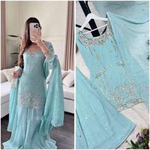 ชุดเคอร์ติสุดสวยสำหรับผู้หญิงชุดแต่งกายแนวพื้นเมืองสำหรับเทศกาลการปักที่สวยงามพร้อมพาลาซโซและ dupatta - Product Image 1