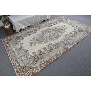 Classique Beige Vert Vintage Tapis Turc 5.5 X 9.1ft Laine Faite À La Main avec Support En Latex Patchwork Rectangle Tapis De Chevet - Product Image 2