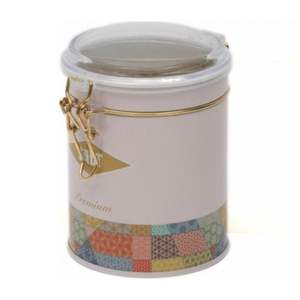 Caja de lata redonda de 90x110mm 0.6L con cierre de alambre y tapa transparente Patrón de retazos Fondo rosa para almacenamiento de herramientas - Product Image 3