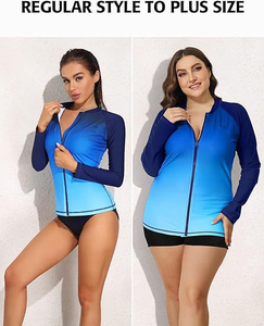 Venta al por mayor de las mujeres de secado rápido de compresión de manga larga UV protección solar cremallera gradiente traje de baño por encargo Rash Guard camisas - Product Image 5