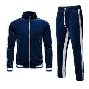 Ensemble de survêtement d'hiver de haute qualité 100% coton avec bandes latérales, veste et pantalon personnalisés avec logo brodé pour hommes - Product Image 2