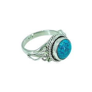 Turquoise Round <b>925</b> Sterling <b>Silver</b> Handmade <b>Ring</b> Boho December Birthstone Jewelry Inlay Setting Perfect Gift for Her Birthday - Product Image 1