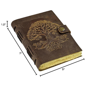 Vintage Embossed Leather Journal, Tree of Life Coptic Bound Notebook, Antique Paper Diary with <b>Magnetic</b> <b>Lock</b> - Product Image 3