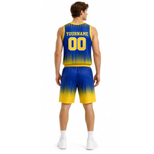 Ensemble de maillots de basket-ball sublimés personnalisés, dégradé bleu-jaune, col en V, sans manches, unisexe, évacuation de l'humidité, coupe athlétique, nom de l'équipe 00 - Product Image 5