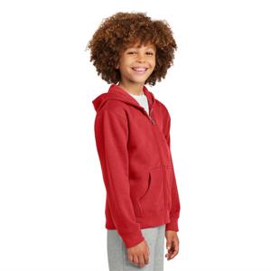 Sudadera con capucha roja de lana con cremallera completa para niños con bolsillos: ligera y transpirable, perfecta para capas en climas fríos - Product Image 2