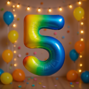 Ballon de fête en forme de chiffre 5 multicolore 1M double face, lot de 12 pièces - Product Image 3