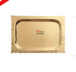 Bandeja de aperitivos y café de diseño de metal con acabado dorado de aspecto brillante para restaurante y bar de hotel - Product Image 5