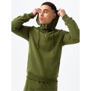 ชุดกีฬาสำหรับผู้ชายชุดวอร์มผ้าคอตตอนมีฮู้ดชุดออกกำลังกายสองชิ้นทรงหลวมไม่มีลายพิมพ์โลโก้แบบกำหนดเอง - Product Image 4