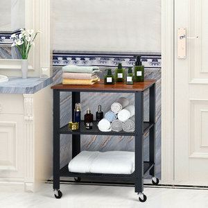 Simple and Eco Friendly Metal <b>Trolley</b> with Wooden and Metal Jali Tops for Home and <b>Hotel</b> Use Black Powder Coated Modern Look - Product Image 4