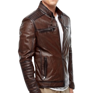 Chaqueta de Invierno de Cuero Vacuno Acolchada para Hombre, Estilo Urbano, Color Marrón, Venta Superior, OEM Personalizado, Talla Grande, Motociclista, Ashiba - Product Image 1