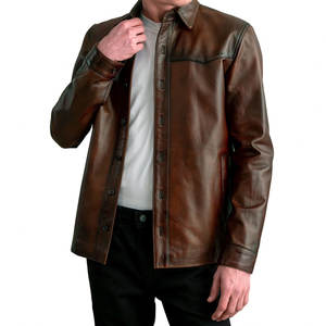 Camisa de cuero genuino de estilo clásico para hombre de nuevo diseño, camisas de cuero de diferentes colores de manga corta con cuello personalizado OEM - Product Image 3