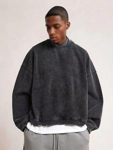 Sweat-shirt en coton French Terry délavé à l'acide, col rond, effet usé, sweat-shirts et sweats à capuche pour hommes de haute qualité - Product Image 6