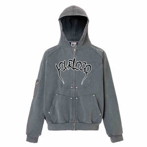 Design personnalisé unisexe acide lavé pulls à capuche 100% coton vintage sweats à capuche automne perlé brodé - Product Image 1