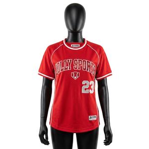 Camiseta de Béisbol para Mujer, Malla de Poliéster Premium, Paneles Raglán en Contraste Rojo y Blanco, Logotipo Personalizado con Termotransferencia, Camiseta de Béisbol de Algodón para Mujer - Product Image 1