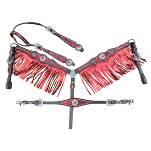 Western Equestrian Headstall Breast Collar Set Cow Hide Leather Floral Carving Tooling German Silver <b>Buckle</b> Horse Riding - Product Image 1