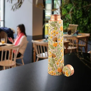 Última llegada Diseño impreso Botella de agua de cobre Durable Ecológico Botella a prueba de fugas sin costuras con accesorio de tapa - Product Image 3