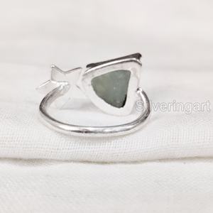 Bague pour femme en argent sterling 925 avec pierre brute naturelle d'aigue-marine, pierre de naissance de mars, bijou étoile - Product Image 5