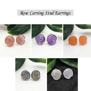 ชุดง่ามพลอยแกะสลักกุหลาบต่างหูสตั๊ดขายส่งและซัพพลายเออร์ - Product Image 1