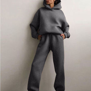 Women's Custom Logo Cotton Fleece Jogger Set Crop Top & <b>Pant</b> Breathable Plus Size Tracksuits - Product Image 4