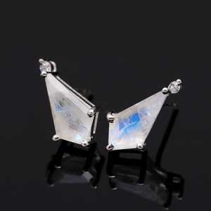 Natural Rainbow Moonstone Faceted Pentagon Gemstone 925 Sterling Silver Earrings for Women 13x7mm <b>Light</b> Weight Studs Earrings - Product Image 6