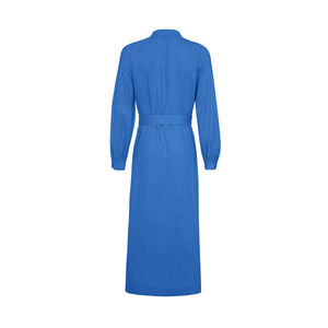 Vestido de Lino con Cuello Mandarín Color Índigo y Cintura Natural - Product Image 3