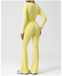 Conjunto Deportivo de Manga Larga con Cuello en V para Mujer, Pantalones Ajustados con Bordado de Hilo Suave para Yoga, Correr, Talla Grande - Product Image 4