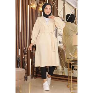 Manteau trench pour femme à col large et ceinture, style vintage, imprimé fourrure de renard, saison hiver automne, en laine tricotée personnalisée et coton. - Product Image 4