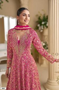 Royal Real Georgette Premium tamaño libre cosido hasta el suelo bordado vestido de trabajo con Dupatta elegante fiesta boda temporada - Product Image 5