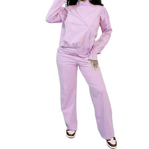 Ensemble deux pièces pour femmes, haut à manches longues décontracté à épaules dénudées avec fermeture éclair, pantalon large, mode féminine, vêtements d'hiver personnalisés - Product Image 1