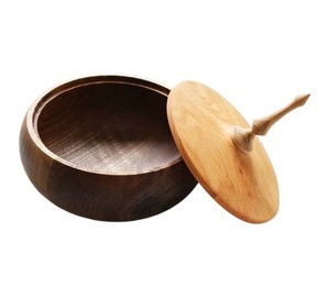 Cuenco de madera de azúcar y pimienta con acabado antiguo para uso en la cocina, caja de almacenamiento de madera de estilo rústico, cuenco de madera de forma redonda para servir - Product Image 1