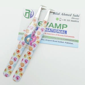 Pinzas de punta de fibra de arranque de 90 grados, aplicador de cejas para extensión de pestañas de acero inoxidable, pinzas recubiertas de papel para Mega pestañas - Product Image 3