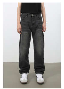 Pantalones Anchos Holgados para Hombre, Estilo Urbano, con Bordado, de Algodón, Vintage, Desgastados - Product Image 2