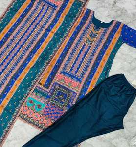 Conjunto de 3 piezas de traje de seda estampado Maslin para mujer más vendido con Kurta Penti y Dupatta para boda india y pakistaní Precio de exportación - Product Image 4