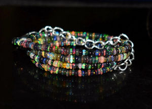 สร้อยคอโอปอลสีดำเพลิงธรรมชาติ Ethiopian 18 "ลูกปัดขัดเรียบอัญมณีหลวม - Product Image 4