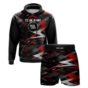 Collection Hiver Deux Pièces Personnalisée Unisexe-Ensemble Court à Capuche à Manches Longues Survêtement Imprimé Printemps Solide Grande Taille - Product Image 2