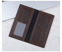 Dompet Kulit Asli Tipis untuk Kartu Kredit, Unisex, Perlindungan RFID, Lapisan Linen, Panjang, Desain Vertikal Lembut