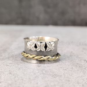 Anneau de méditation Spinner Band Bague de pouce pour femme en argent sterling 925 Fidget Bijoux faits à la main Anxiété de Noël Bague Spinner pour homme - Product Image 1