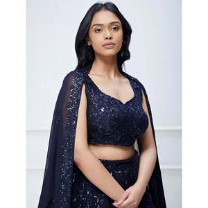 Lehenga Choli Azul Marino de Georgette con Hermosas Lentejuelas, Elegante Vestido de Noche para Compromiso - Product Image 5