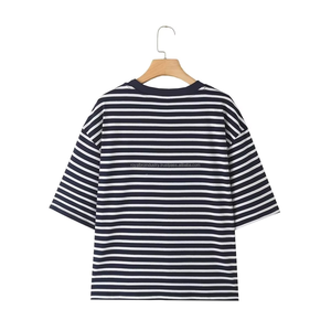 Pull décontracté à col rond pour femmes 100% coton T-shirt à manches courtes en coton - Product Image 2