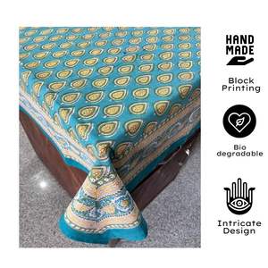 Jaipuri Nouvelle Arrivée Main Bloc Imprimé Coton Nappe Vert Jaune Floral Écologique Personnalisé pour La Maison ou Hôtel - Product Image 2
