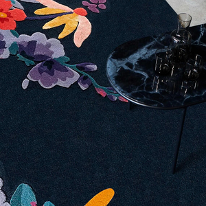 Tapis d'intérieur fait main en laine 100% de qualité supérieure Jardin Navy multicolore, couleur unie, style moderne, personnalisable, très résistant - Product Image 4