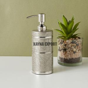 Coiffeuse moderne au design unique pour salle de bain Comptoir de lavage à la main Distributeur de savon en métal Finition argentée Branche noire Fleur blanche - Product Image 3