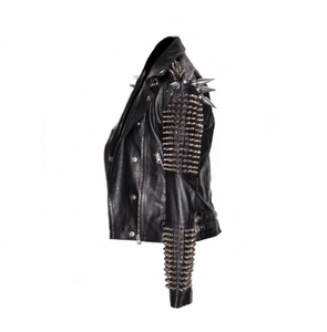 Gothic Black color Leather Jackets with long <b>Spikes</b> <b>metal</b> fashion Punk Style Club Hand made Fashion Biker Jackets customized - Product Image 3