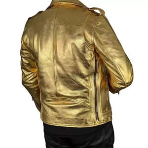 Veste en cuir Racer personnalisée en cuir de mouton véritable souple style motard en cuir doré vestes brodées personnalisées de haute qualité 2025 - Product Image 3