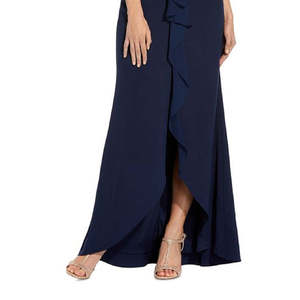 Robe de soirée bleue sirène Adrianna Papell pour femme, taille 6, en crêpe avec superposition en mousseline et taille empire - Product Image 3